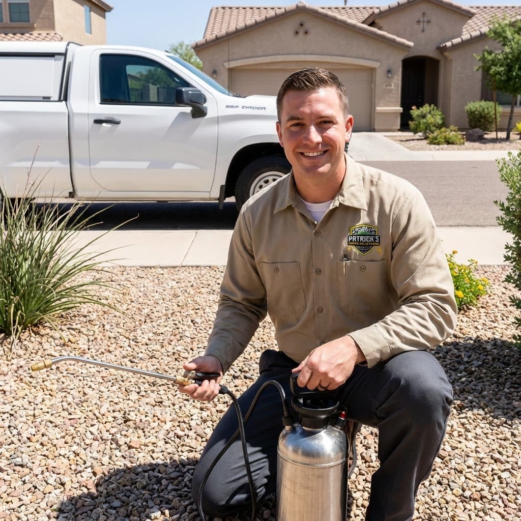 Professional pest control technician servicing a Phoenix Valley home