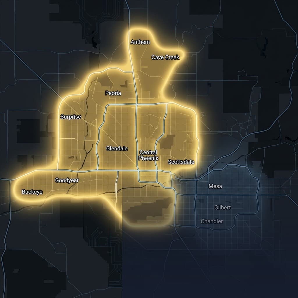 Phoenix West Valley Service Area Map — click a city for details